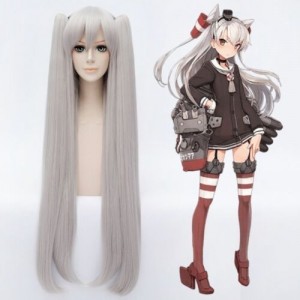 Kantai Collection Amatsukaze 100cm Long Straight Cosplay Wigs Women Silver Grey