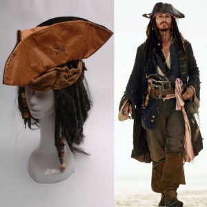 Pirates of the Caribbean Jack Sparrow Tri Corner Buccaneer Hat Wig Set Cosplay